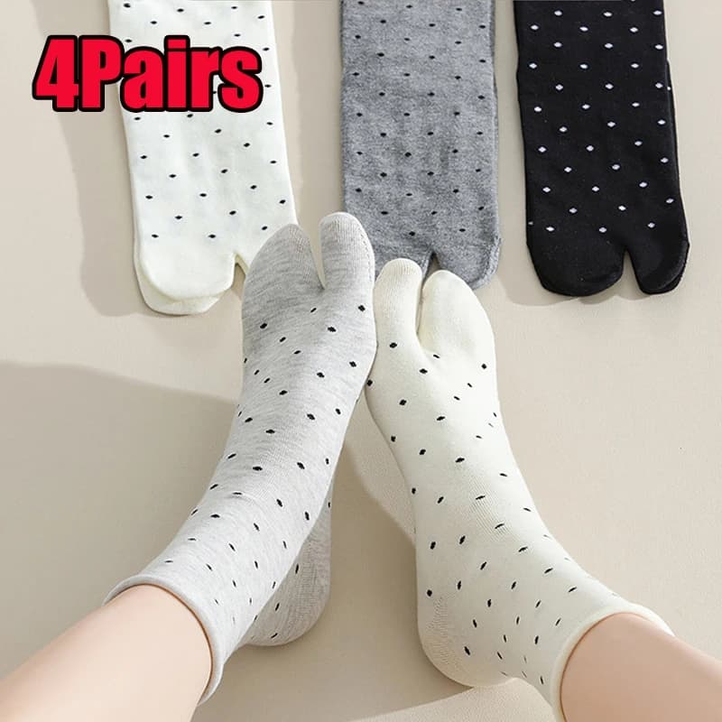 Calzini Tabi da donna in cotone giapponese, a pois bianchi e neri, a due dita, tinta unita, per kimono, infradito e sandali