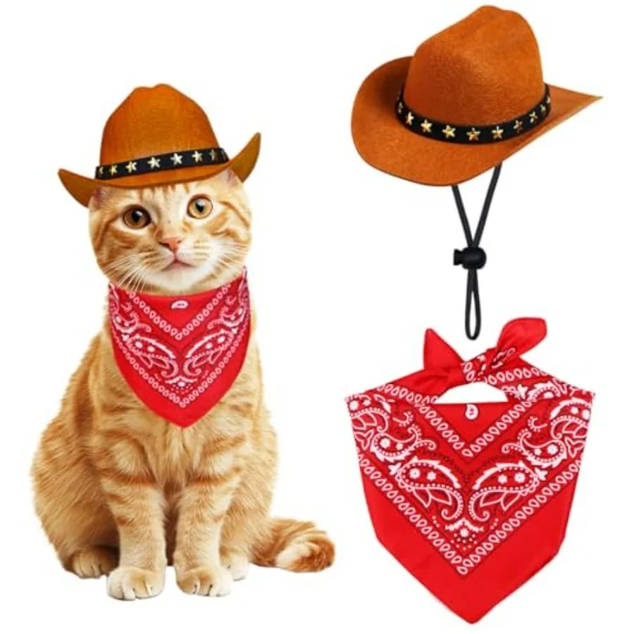 Costume da Cowboy per Animali Domestici, Cappello da Cowboy con Bandana per Cani e Gatti, Accessori per Halloween
