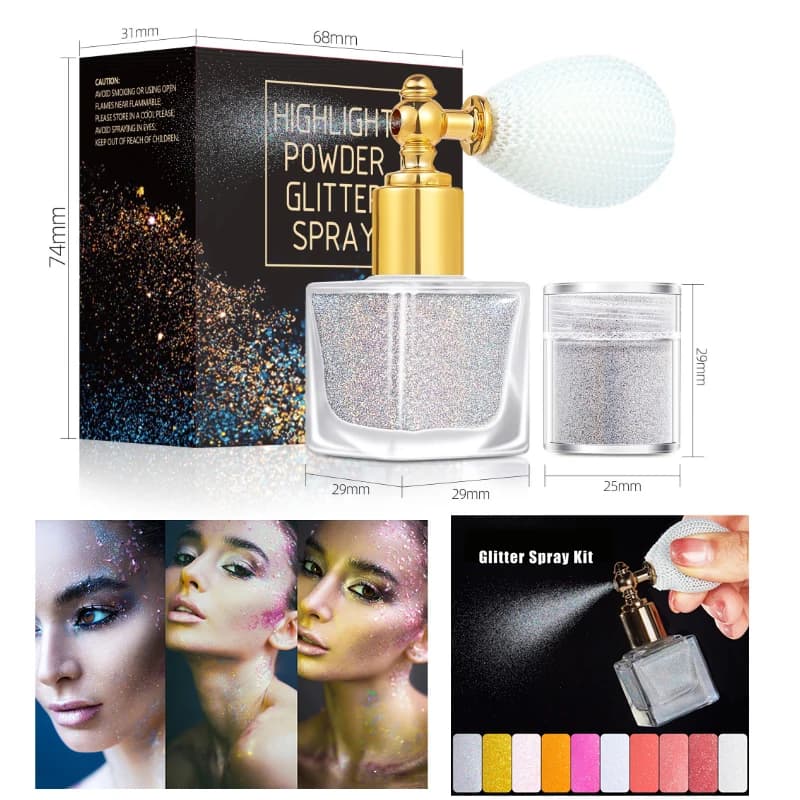 Cruelty-Free Vegan Holographic Glitter Spray Highlighter - Shiny Long-Lasting Face Hair Body Glitter for Party Clothes Decoratio