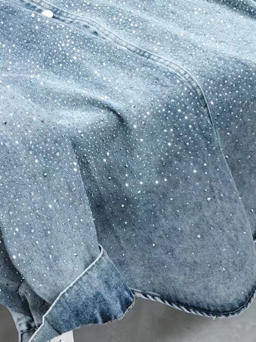 Camicia in denim lavato scintillante chic streetwear con bottoni a maniche lunghe casual autunno/primavera 2026 - Top e cappotto