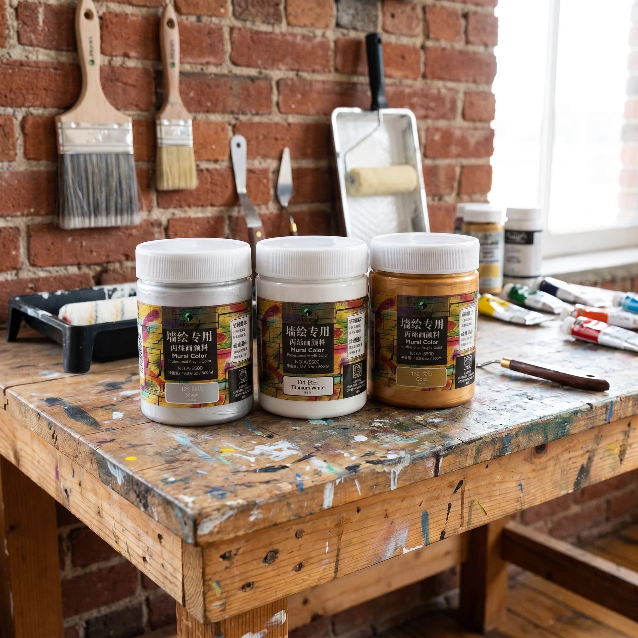 Marie's 500ml White Silver Golden Black Acrylic Paint Waterproof High Coverage for Wall Mural Canvas DIY Hand Painting Artist