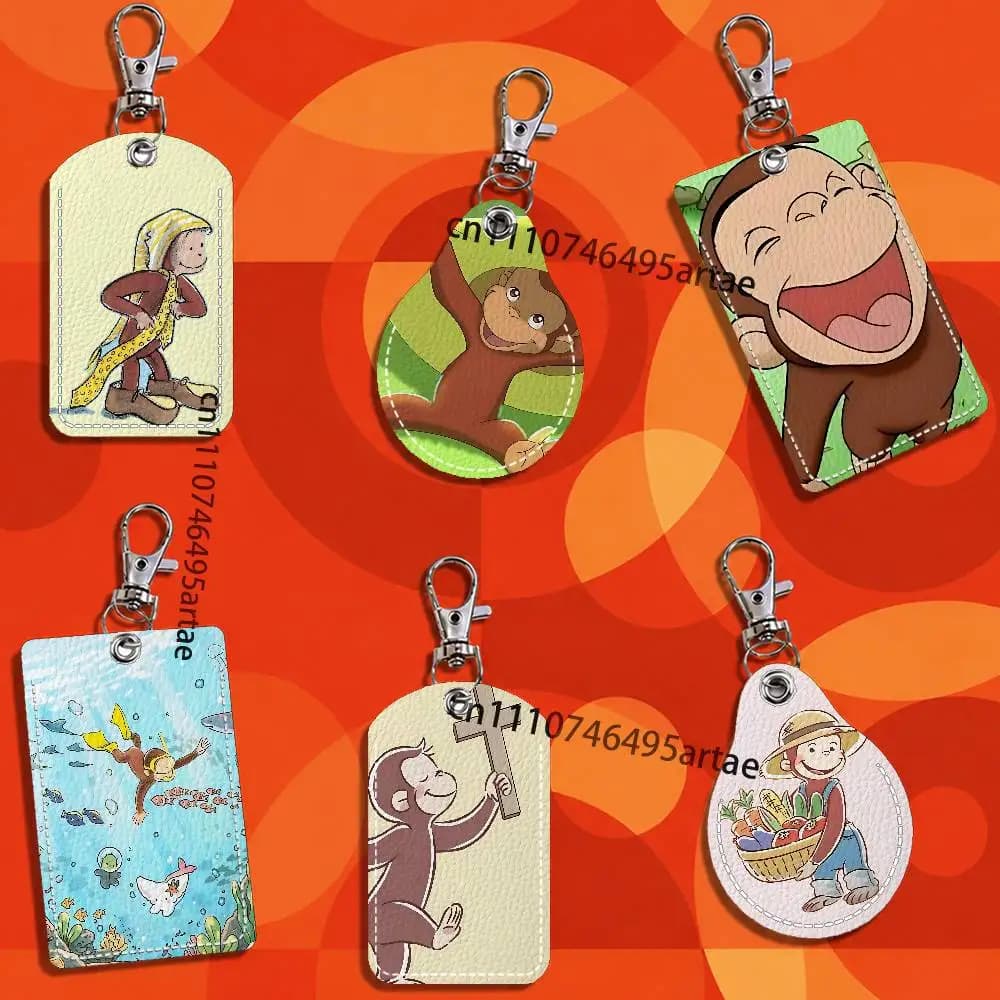 Monkey Curious cute George Holder Card Keychain Fashion Pendant Bag ID Door Card Case Bus Card Cute Adult