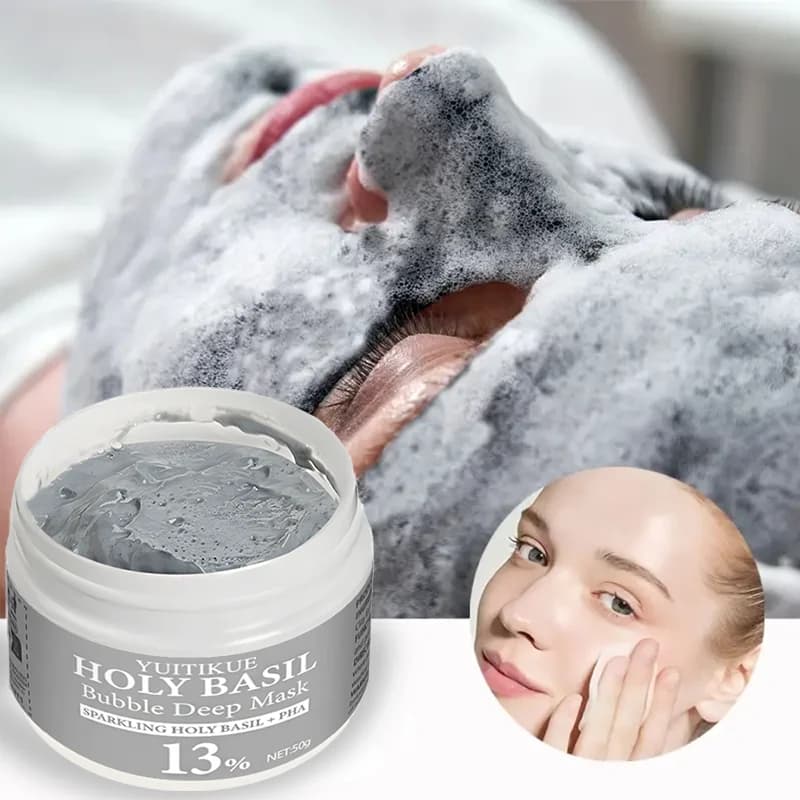 HOLYBASIL Deep bubble mask with sacred basil, natural clay and coal, self-driving oil control, deep cleaning, 50 g