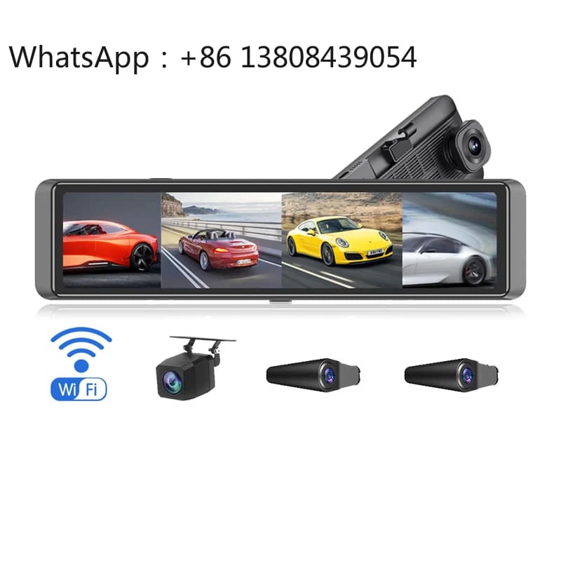 4 channel car dashboard camera with double 11.26 inch lens, 4K video recording with Wi-Fi and app, 24h wireless parking monitoring
