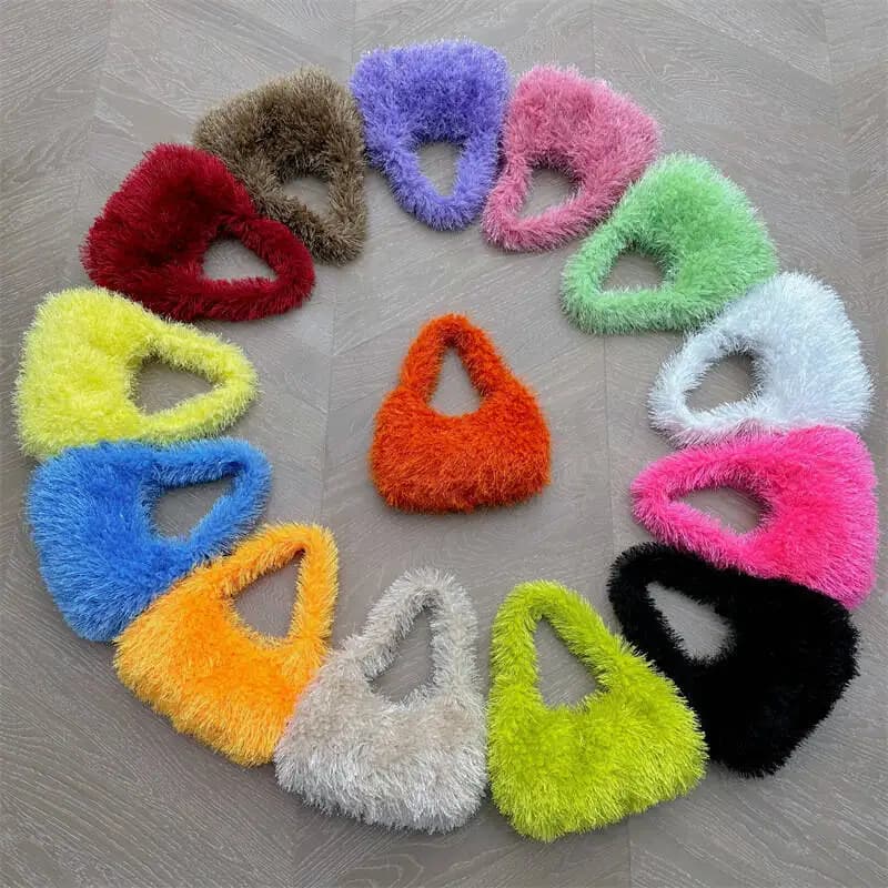 Autumn and winter new plush handbag candy color cute and fashionable cotton candy hand-held small square bag