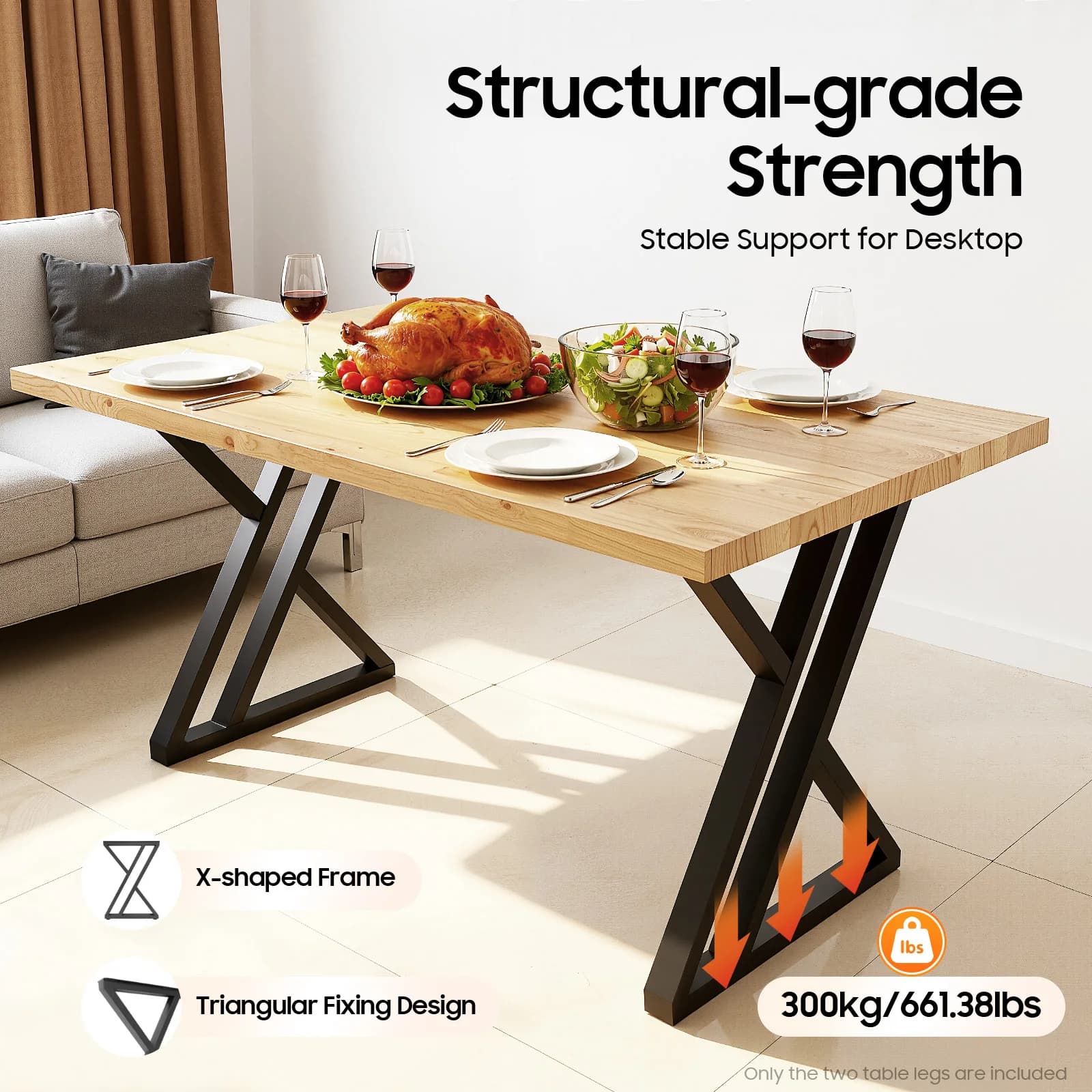 Set di 2 gambe da tavolo industriali in metallo nero a forma di X, gambe per mobili in metallo nero per scrivania da pranzo fai da te, installazione semplice