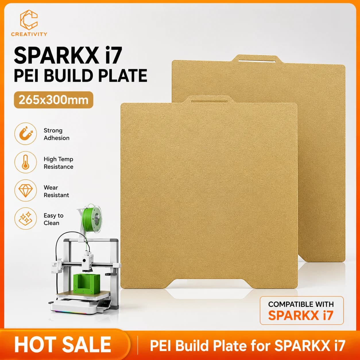 Piastra di stampa PEI Creativity Upgrade per SPARKX i7, doppio lato, per stampa con filamenti PLA, PETG, ABS, PA, TPU, accessori per stampante 3D i7
