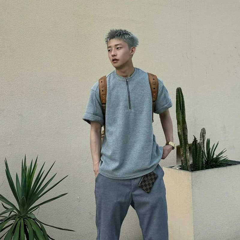 Deep Grey Half Zip Short Sleeve Men's Summer American Heavy Design Five Sleeve High-End Feeling Cool Shoulder T-Shirt