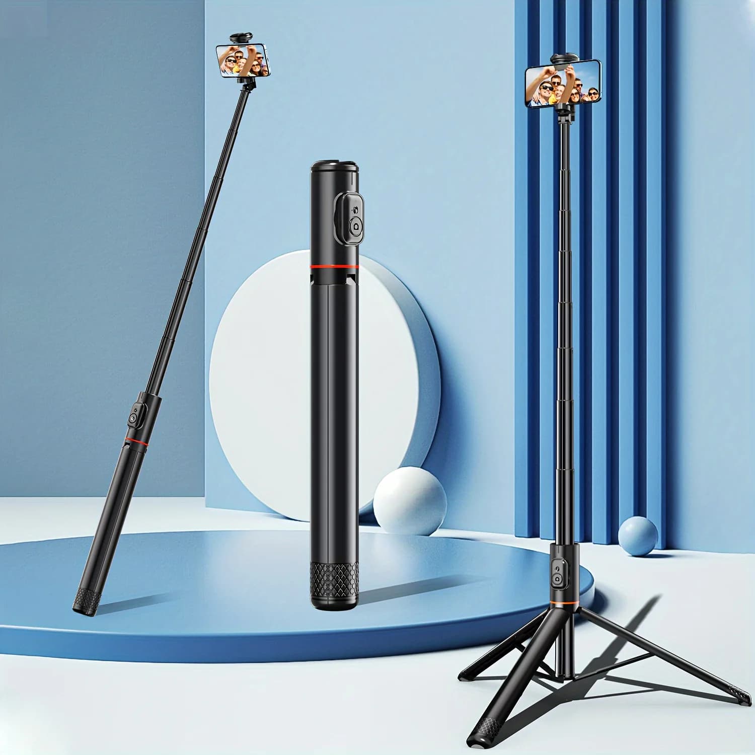 Treppiede per selfie stick da 180 cm Treppiede per smartphone in alluminio Treppiede per telefono all-in-1 estensibile per registrazione video/Selfie/Vlog