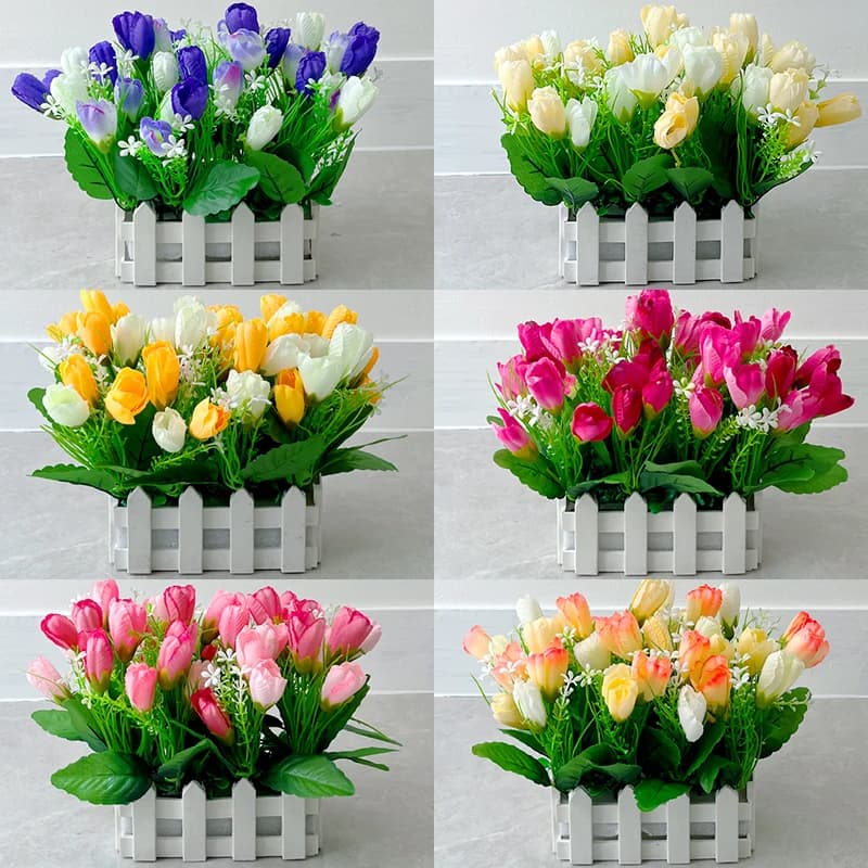 Set of Flowers for Rustic Recination, Artificial Silk and Plastic Ortensia Plant, Fine Flowers Bouquet in Vase for Angles and Walls