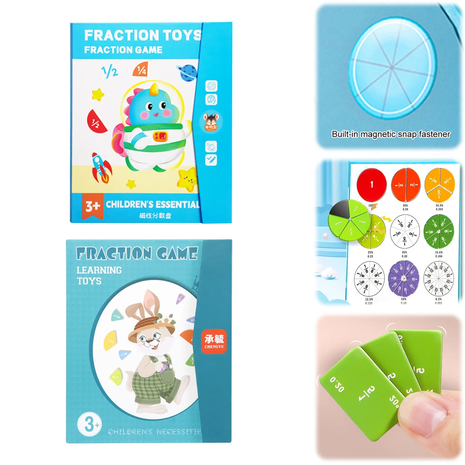 Manipolatori Magnetici per Frazioni Elementari con Piastrelle e Cerchi, Ausili Didattici per l'Apprendimento delle Frazioni per Bambini