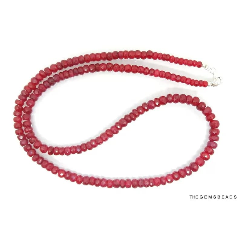 Natural Mozambique Ruby Faceted Beads, Size 4mm-6mm, 18inch Inches Strand Necklace.