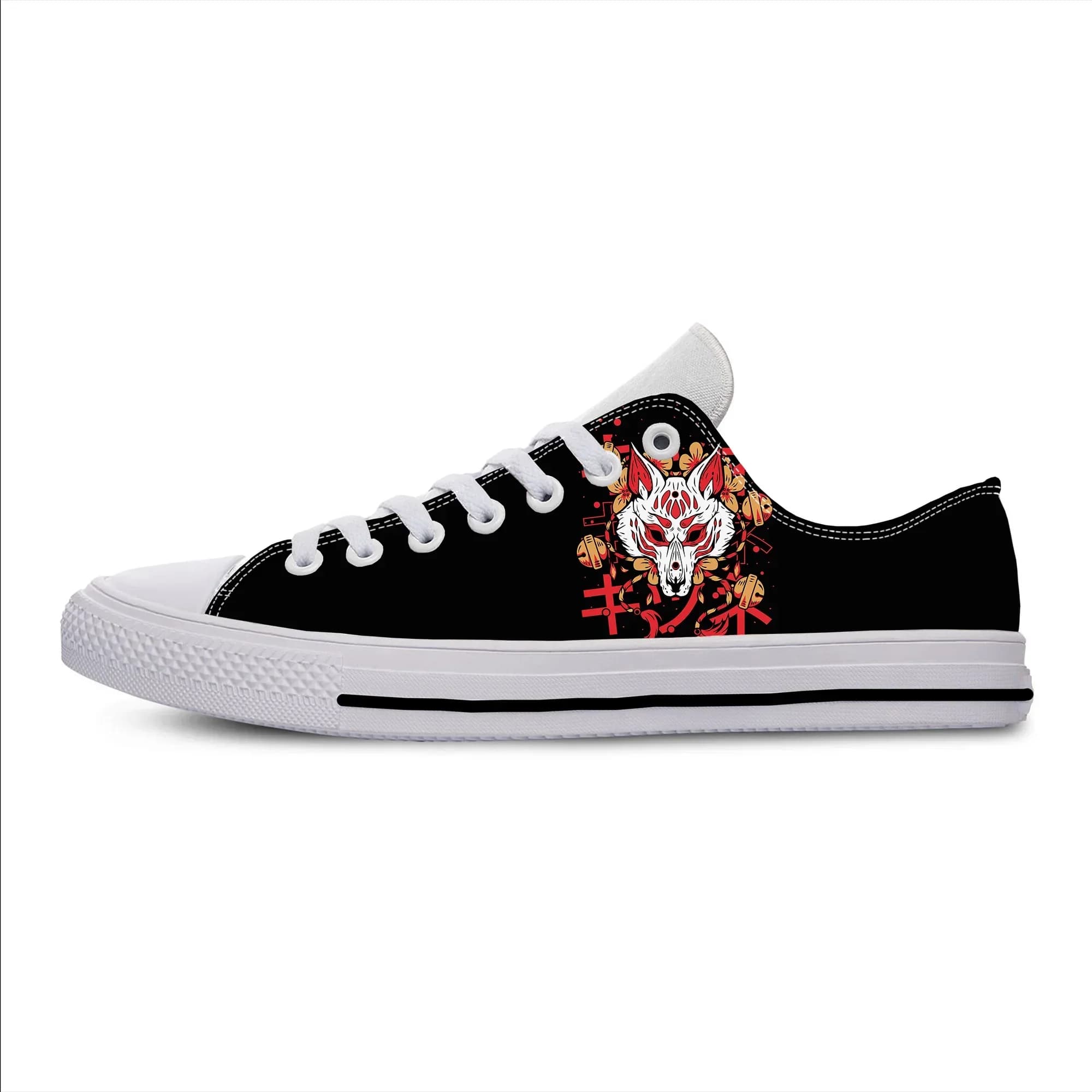Kitsune Mask Japanese Fox Anime Manga Cartoon Summer Casual Shoes Lightweight Men Women Sneakers Low Top Breathable Board Shoes