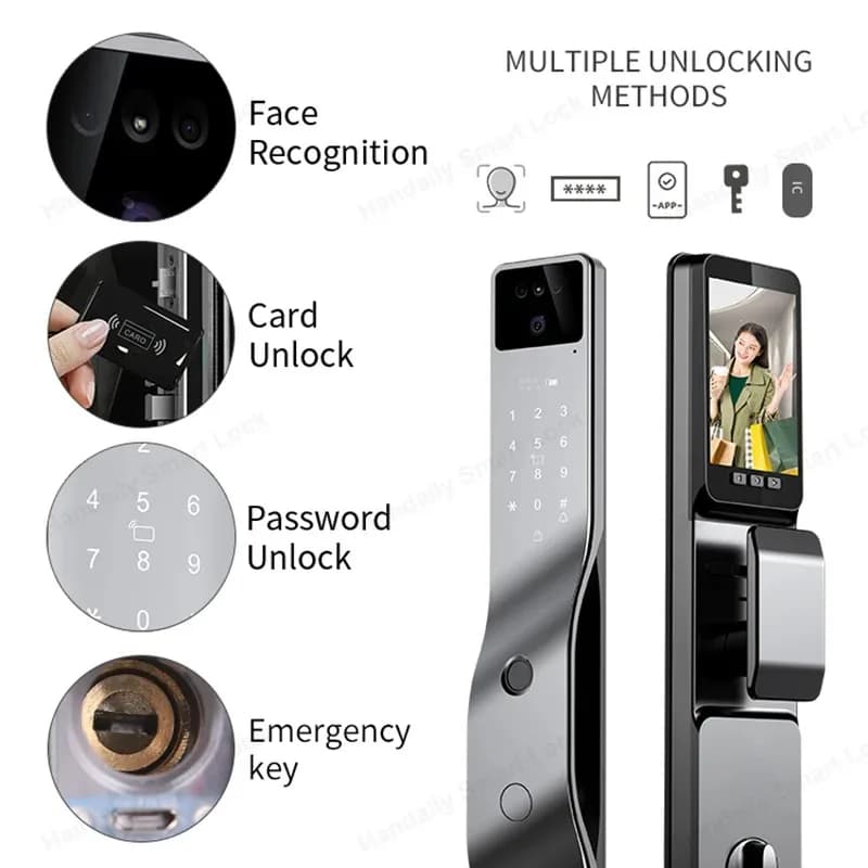 Tuya WiFi Smart Lock with 3D Face Recognition – Fingerprint Video Intercom, Biometric & Password Digital Lock for Home Security