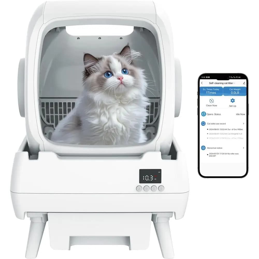 Lettiera Automatica per Gatti con Pulizia Automatica - Controllo tramite App, Registrazione delle Funzioni, Adatta per Gatti Grandi, Medi, Gattini e Gatti Multipli