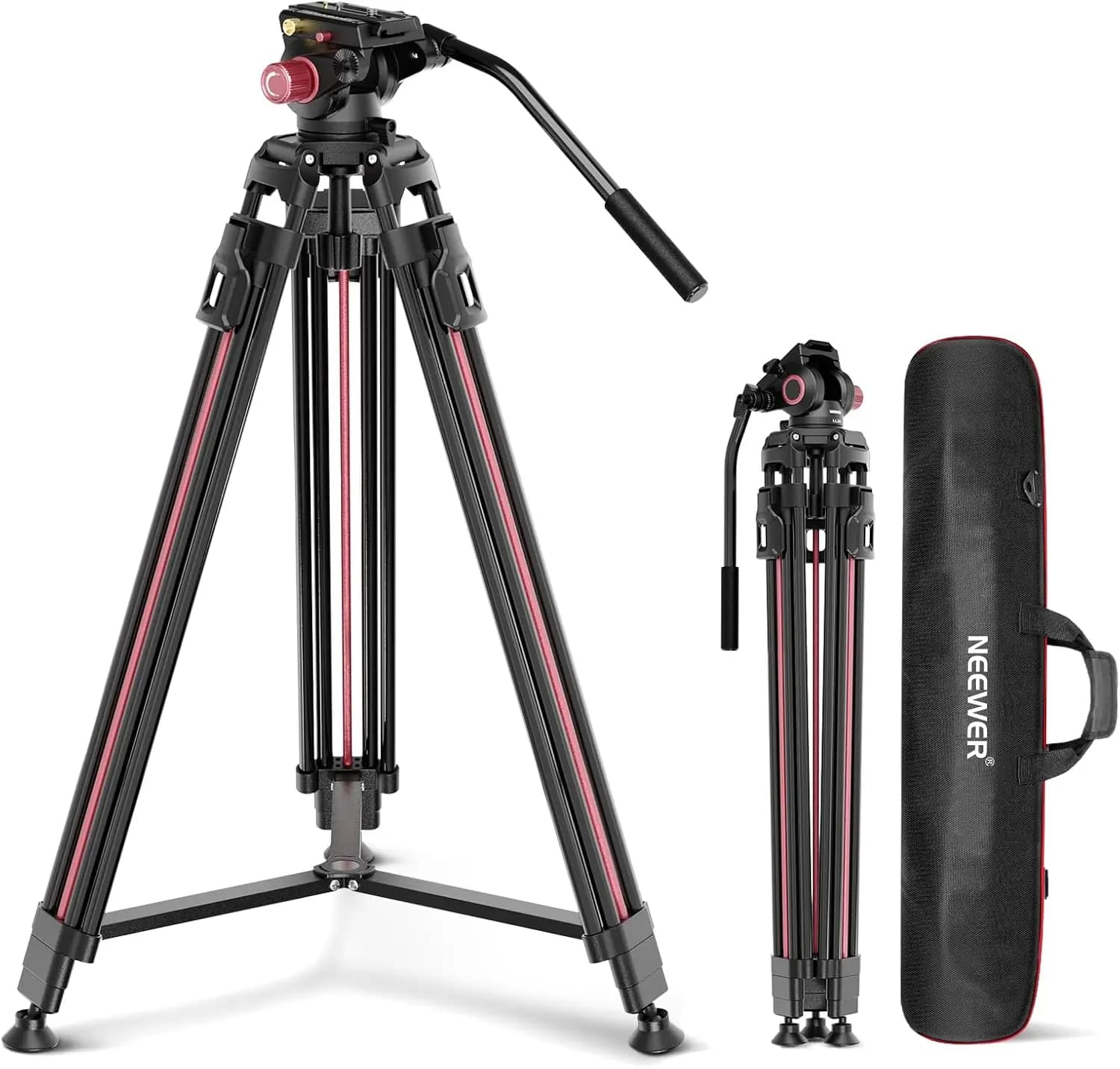 Treppiede in Alluminio da 79 Pollici con Testa Fluida, Piastra a Sgancio Rapido, Carico Massimo 8 kg per Fotocamere DSLR
