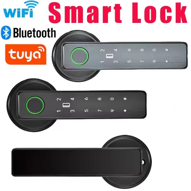 Serratura Intelligente WiFi con Controllo Remoto tramite App Tuya SmartLife, Impronta Digitale, Password, Carta RFID/IC per Porte Interne in Legno o Metallo