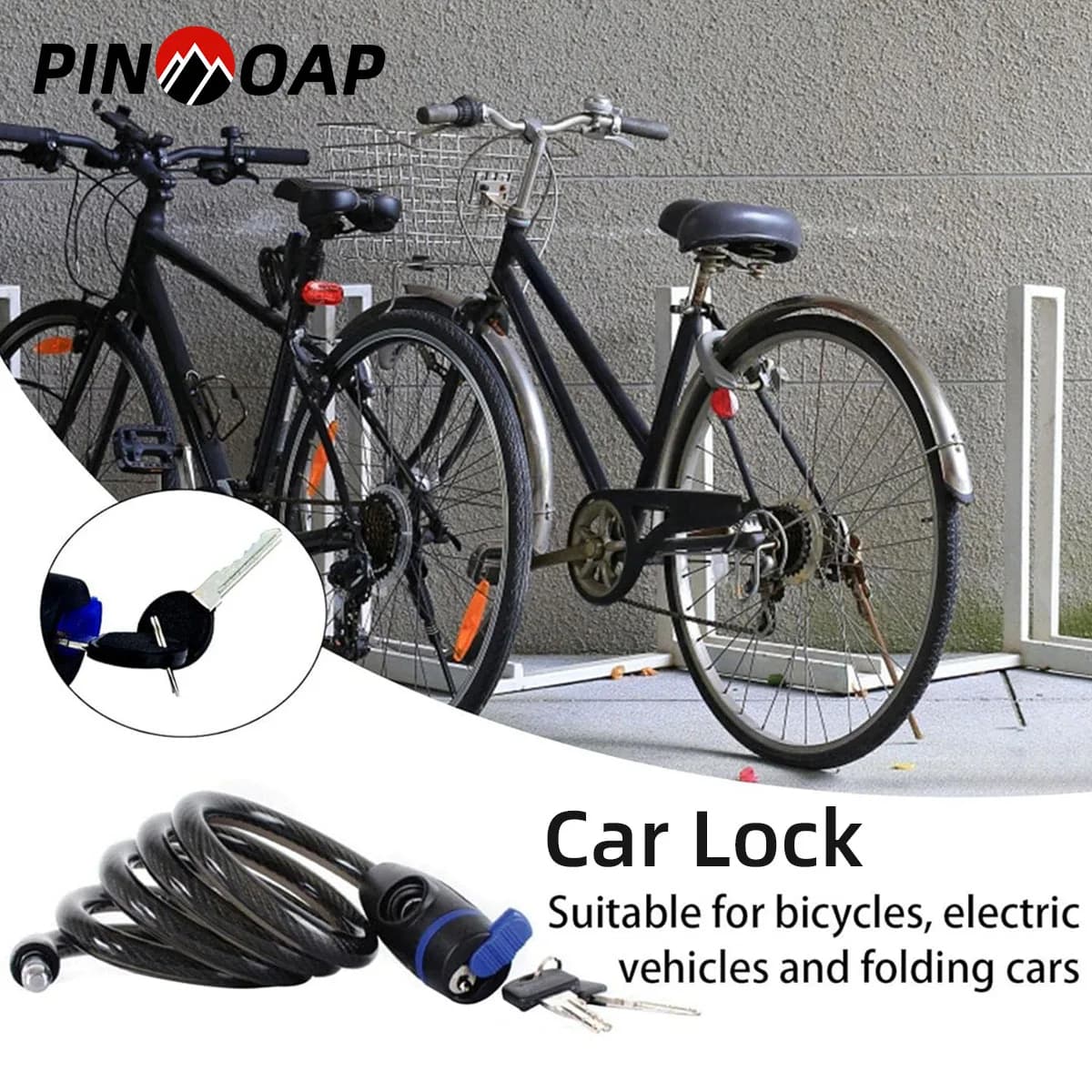 PINMOAP Lucchetto per Bicicletta in Acciaio Inox Antifurto con Catena e Due Chiavi, Lucchetto Multifunzionale per Bicicletta