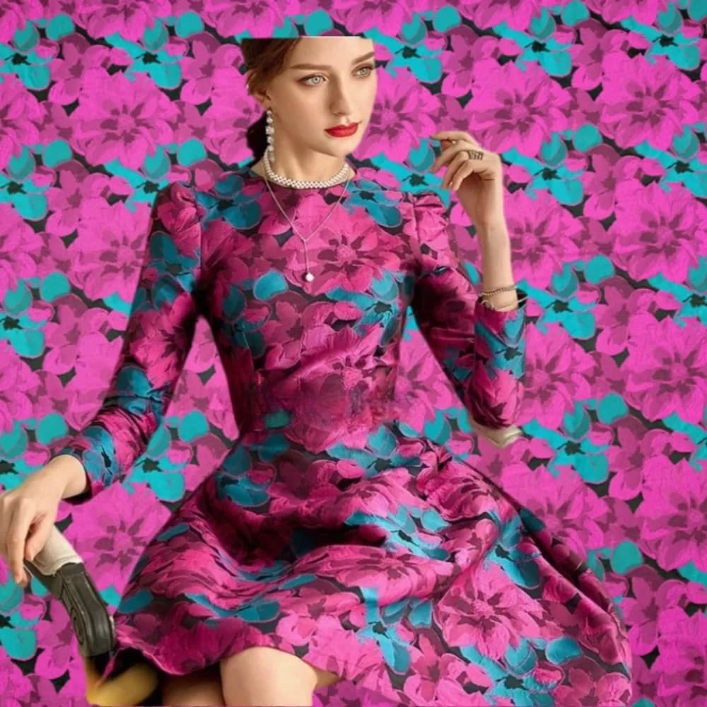 Jacquard Brocade Fabric Yarn-dyed Rose Dress European Brand Fashion Fabrics for Diy Sewing Coats Suits Clothing Cloth