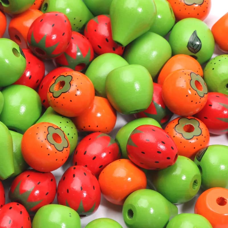 10Pcs Mixed Wood Fruit Spacer Beads Strawberry Pear Apple Wooden Beads For Jewelry Making Bracelet Necklace Diy Craft Supplies
