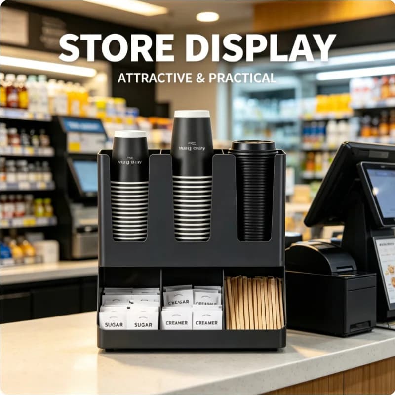 6 Compartment Upright Coffee Cup Lid Holder Condiment Storage Organizer Space Saving Rack for Home Office Break Room Coffee Bar