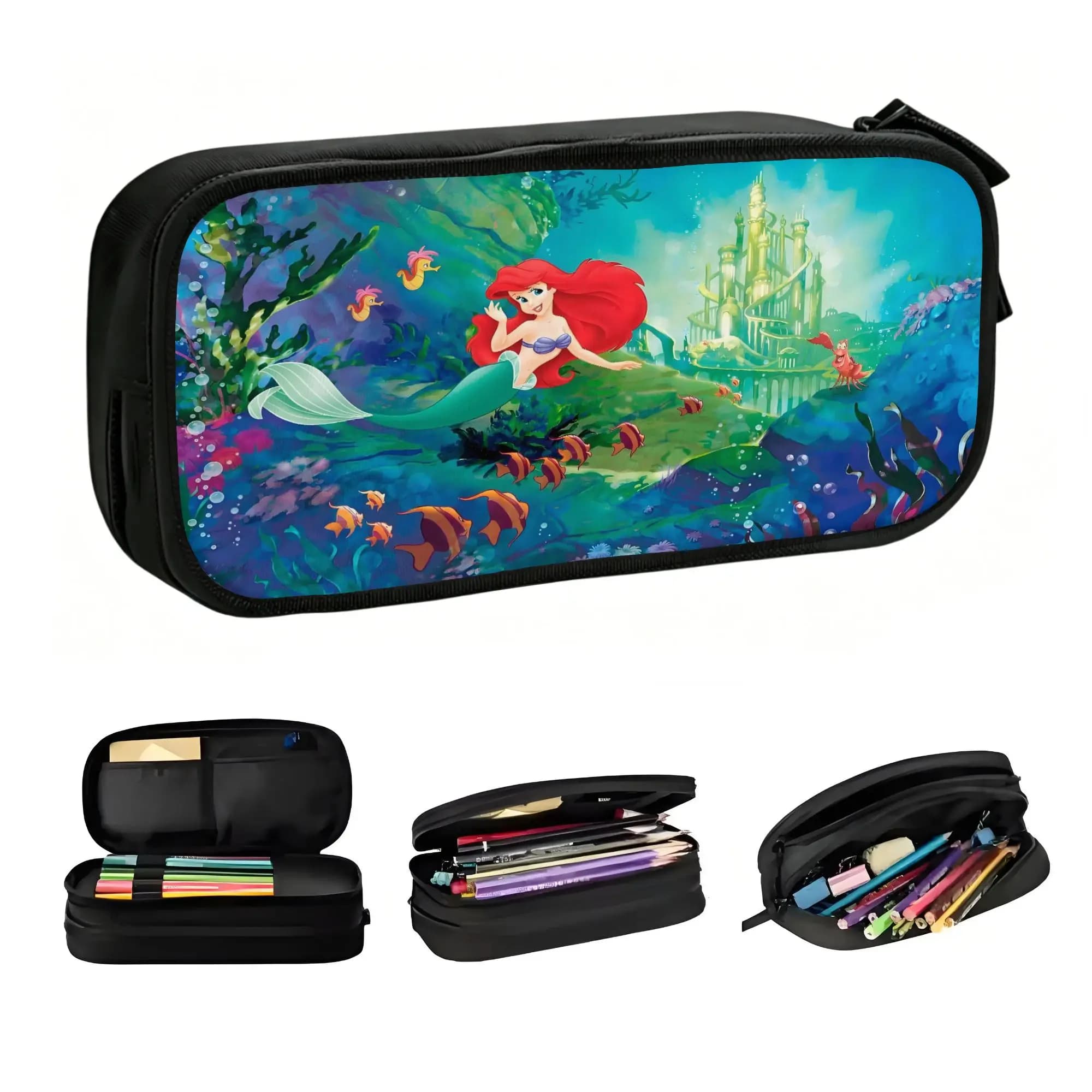 Cute Littles Anime Mermaides Pencil Case for Unisex Custom Sea Shell Manga Large Capacity Pen Box Bag School Accessories