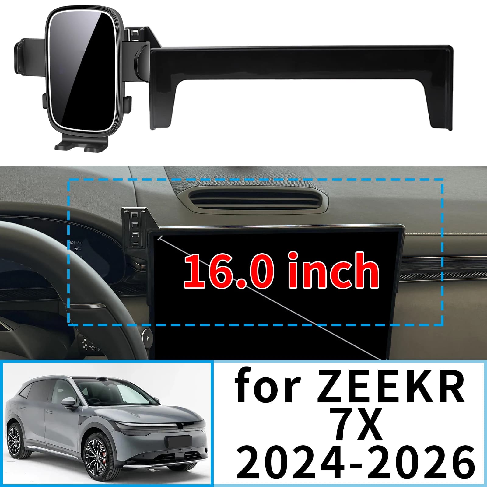 Adatto per ZEEKR 7X 2024 2025 2026 16 pollici ​ ​ Supporto per telefono stabile con clip ​ ​ Base per Schermo Senza Vibrazioni ​ Accessori per auto