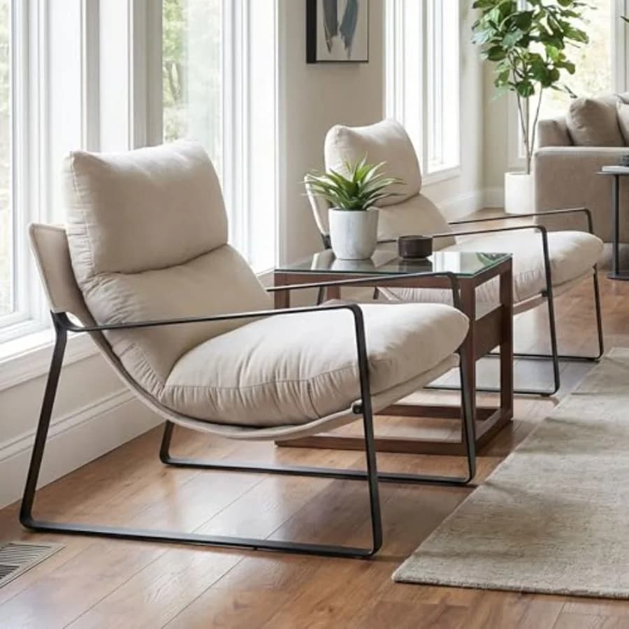 Set of 2 Modern Armchairs Padded with Metal Base, Soft chairs for Living Room with Removable cushions and upholstered