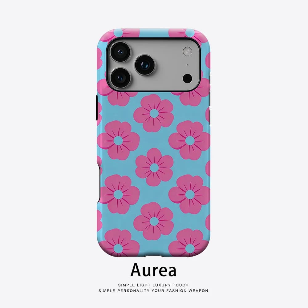 Custodia Aurea opaca antiurto per MagSafe per iPhone 17 16 15 14 Plus 13 Pro Max, in PC rigido, blu rosa con motivo a fiori di prugna