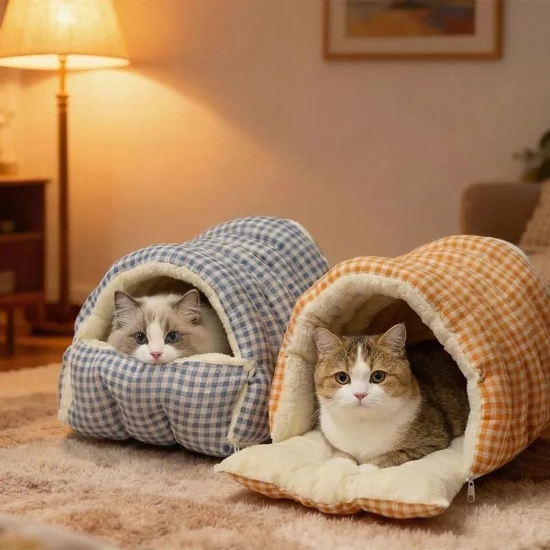 Winter Cushion Calda for Cats - Pelo Grande for Adult Cats or 2 Kits, Multipurpose Closed Bed Removable with Cover
