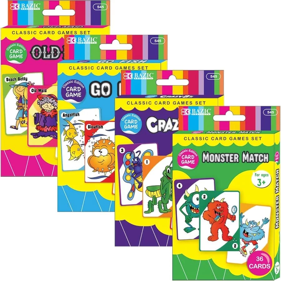 BAZIC Giochi di carte assortiti Numero Immagine Gioco da tavolo Set per divertimento educativo e intrattenimento per la famiglia Include Go Fish Monster M
