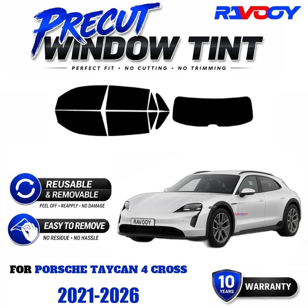 RAVOOY Precut Window Tint, Reusable Removable EPU Film, Custom Fit for Porsche Taycan 4 Cross 2021-2026, UV Heat Protection