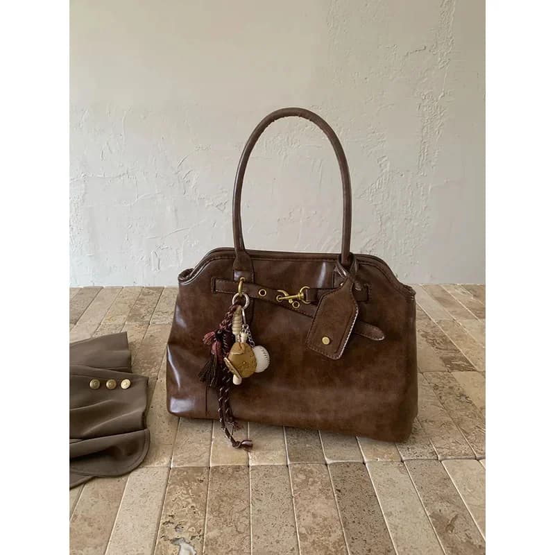Vintage Designer Luxury Handbag, Large Capacity Women's Casual Shoulder Bag, Simple PU Leather Women's Commuting Bag