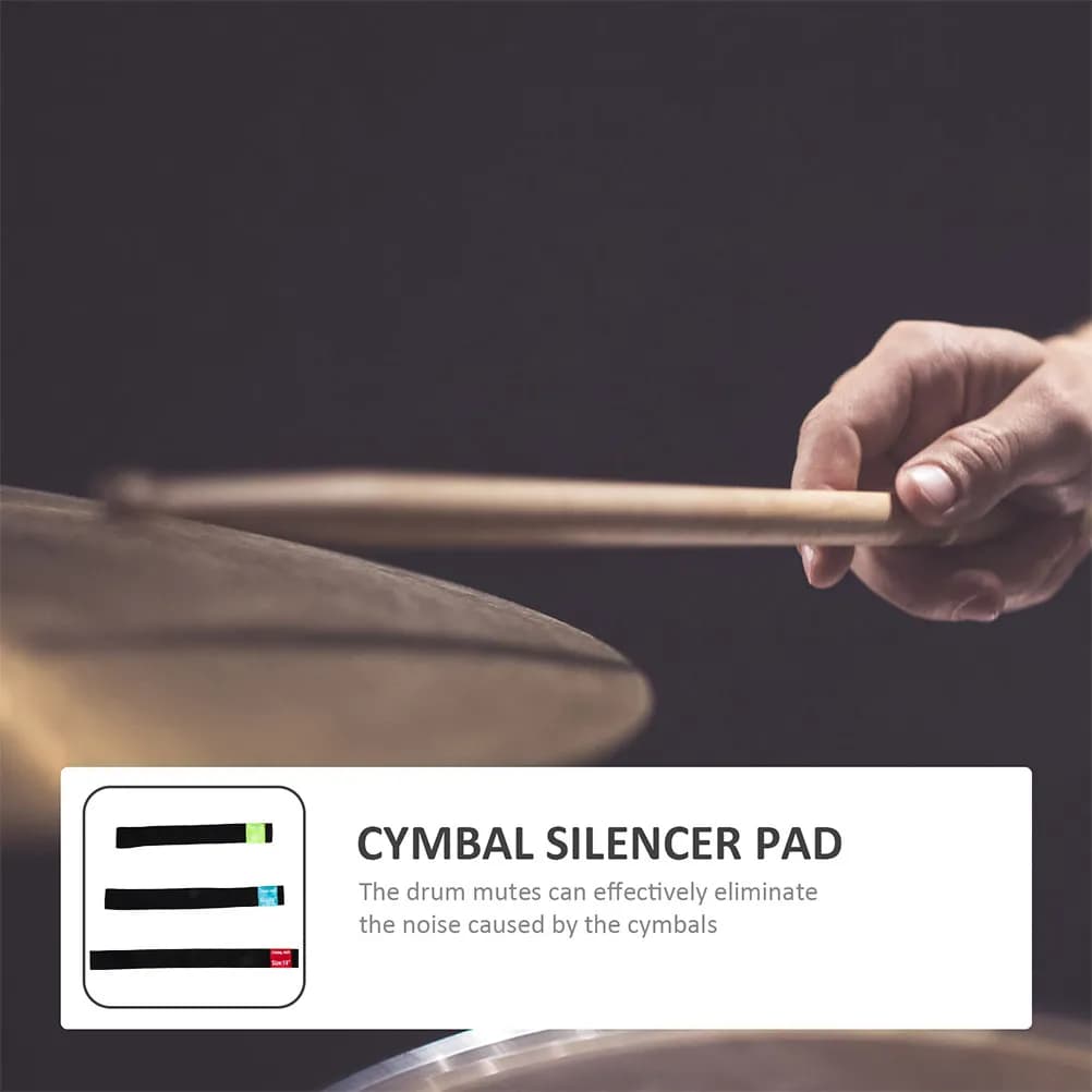 3Pcs Professional Drum Cymbal Mute Belt Kit Elastic Pads for 14 16 18 Inch Cymbals Low Noise Practice Portable Wear