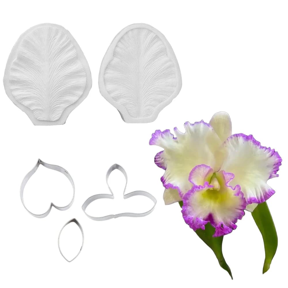 5PCS Cattleya Orchid Flower Veiners & cutter Crafts Silicone Veiner Mold For Artisan Candle Wax Melts Ice Making Baking Mold