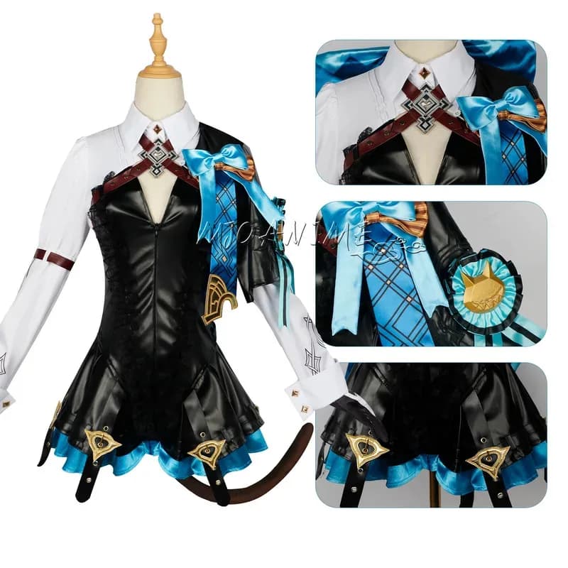 in stock Genshin Impact Lynette Cosplay Costume Wig Fontaine Lyney Leather Uniform Dress Outfit Magicianc;8,k'5;h.