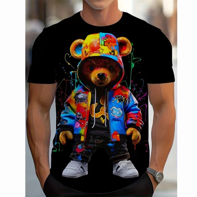 T-shirt grafica con orsi dei cartoni animati per uomo Bambini T-shirt con animali carini stampati in 3D Moda estiva Manica corta Girocollo Y2K Tees