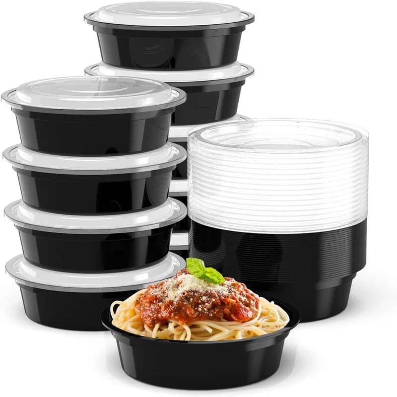 10 Confezioni Contenitori per Pasti da 24OZ, Contenitori Rotondi Monouso con Coperchi, Bento Box, Lunch Box per Adulti, Adatti a Microonde e Congelatore