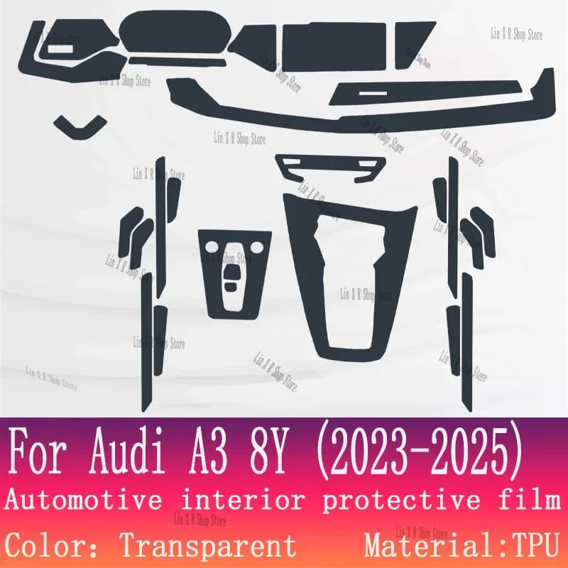 Pellicola Protettiva TPU per Interni Auto Audi A3 8Y 2023-2025, Adesivo Anti-Graffio per Pannello Cambio e Schermo di Navigazione, Accessori PPF