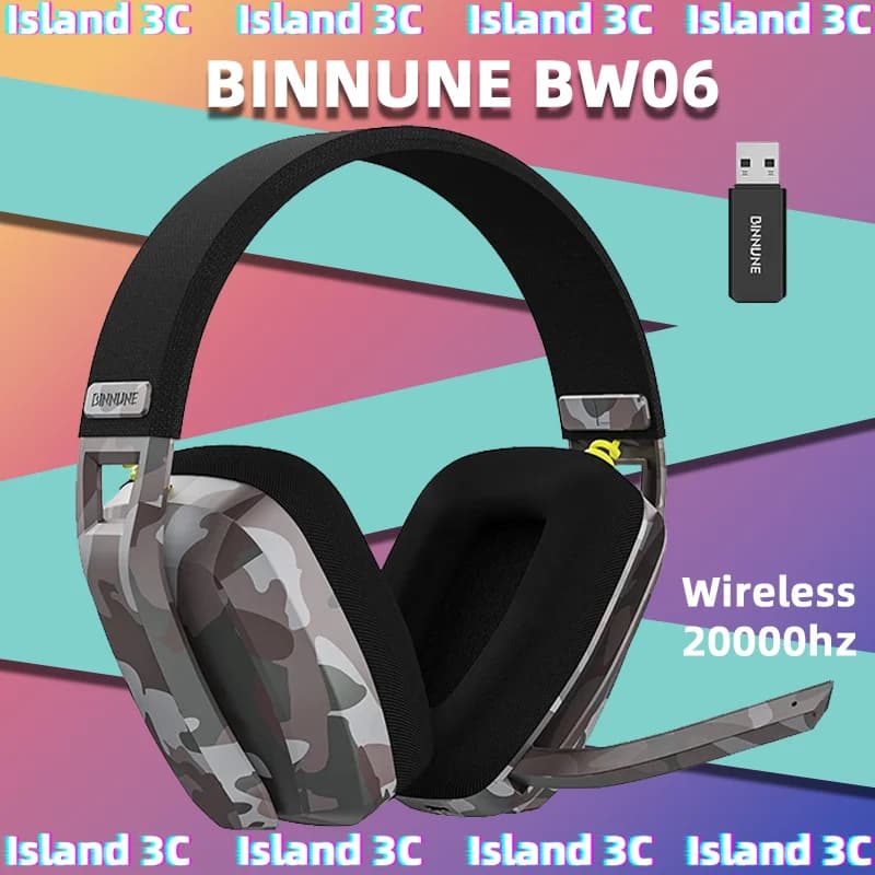BINNUNE BW06 2,4 GHz Wireless Gaming Headphone PS5 PS4 PC Mac Microphone Bluetooth Gaming Headphones Over-ear peripheral E-sport