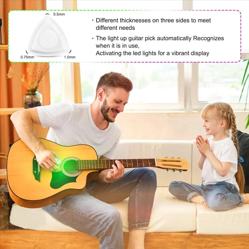 NALFI-3 PCS Plettro per chitarra a LED Plettro per basso Light Up Beat Pick Plettri luminosi con luci in plastica bianca per chitarra elettrica Ukulele