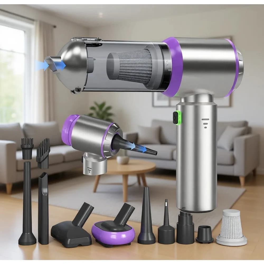 Aspirapolvere Portatile Senza Fili ad Alta Potenza 22000PA, 11 in 1, Ricaricabile, con Funzione Soffiatore e Pompa per Auto, Casa, Animali Domestici, Ufficio