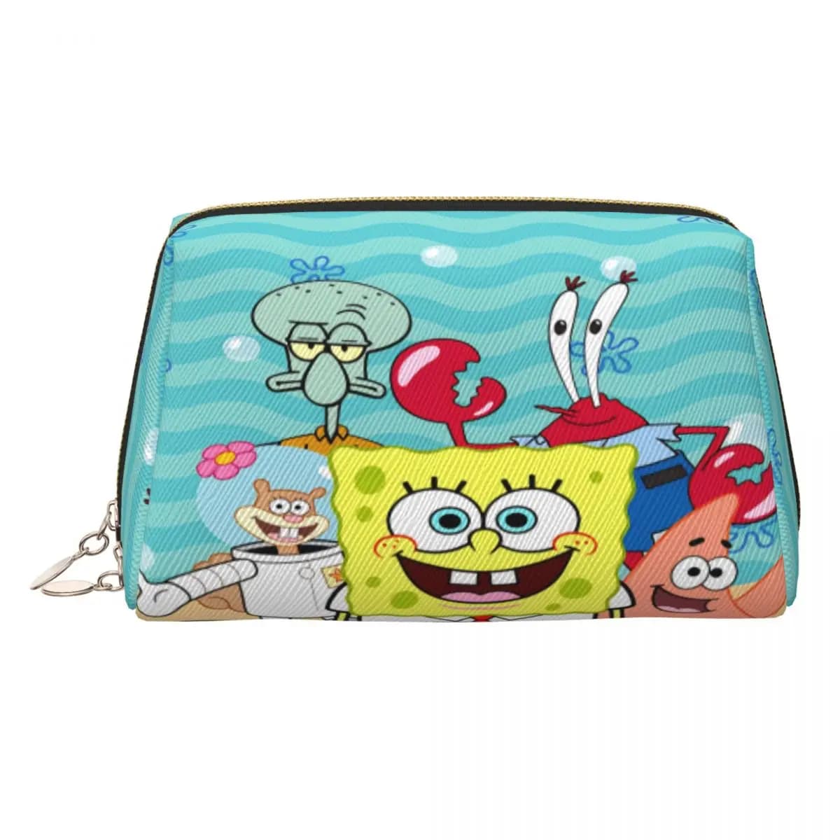 S-Spongebobs Custodia per trucco per oggetti necessari Borse per cosmetici portatili con cerniera in pelle Pu Stampa da viaggio per organizzatori di stoccaggio per ragazze
