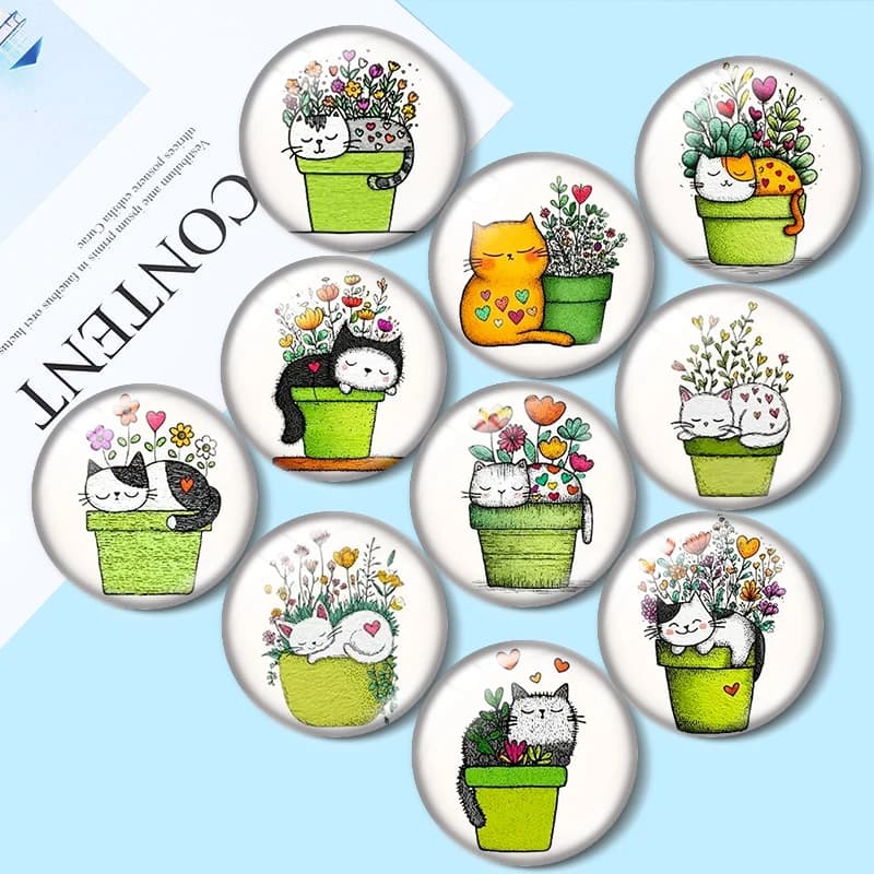 Ciondoli in vetro cabochon con gatti tra i fiori da 12/18/20/25mm per bracciali, anelli, orecchini e creazione di gioielli