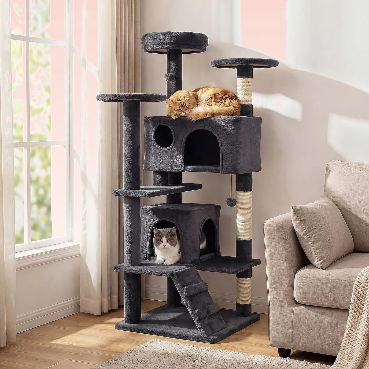 PETSITE 52in Cat Tree Multi-Level Cat Tower with Scratching Posts Condos Perch