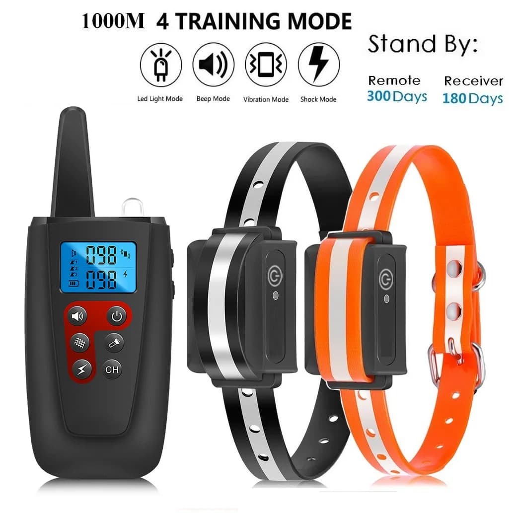 Collare da addestramento per cani da compagnia da 1000M IP67 impermeabile ricaricabile lungo Standby Pet Training Sound Vibration Shock Collar per due cani