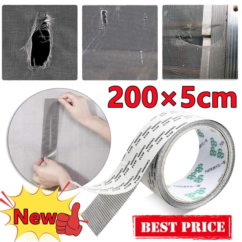 200*5 cm Finestra Zanzariera Nastro di Riparazione Autoadesiva Finestra Schermo Patch di Riparazione Forte Anti-Insetti Mosca Maglia Fori Rotti Riparazione