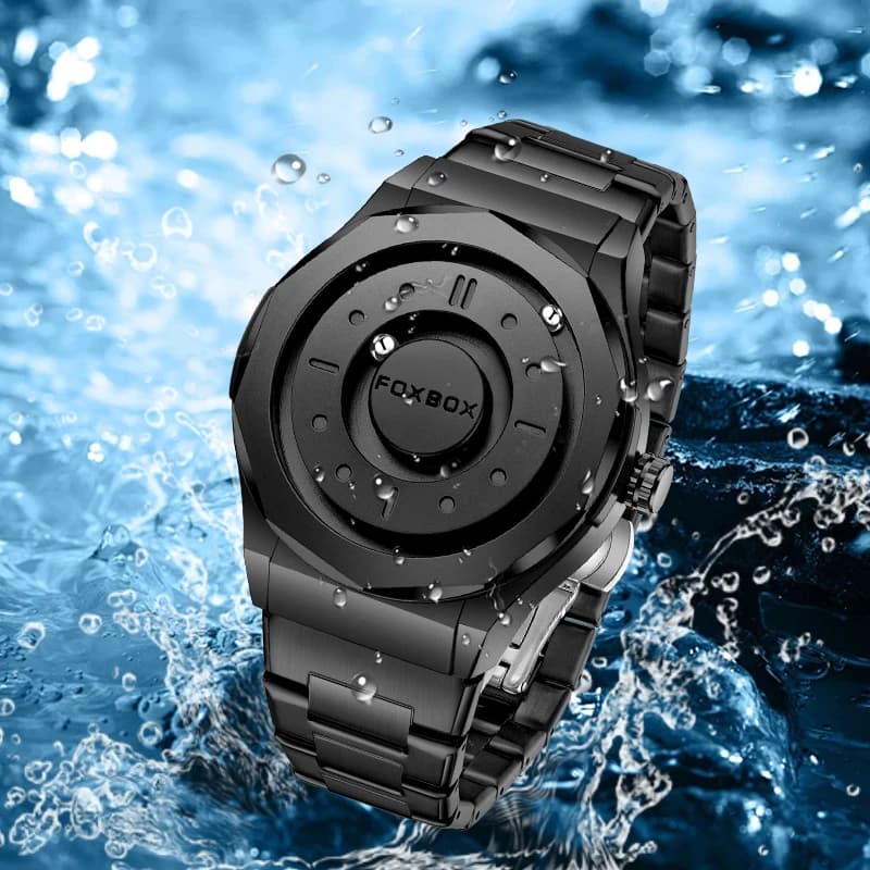 FOXBOX Men Creative Quartz Watch Retro Outdoor Sports Casual Stainless Steel Band Waterproof Scrolling Beads Wristwatch for Man