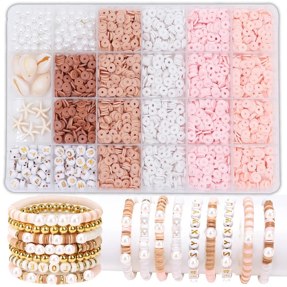 Kit per Creare Braccialetti Fai-da-Te con Perline in Argilla, Perline Piatte per Creazione di Gioielli dell'Amicizia, Perline in Polimero con Ciondoli, Regalo per Ragazze