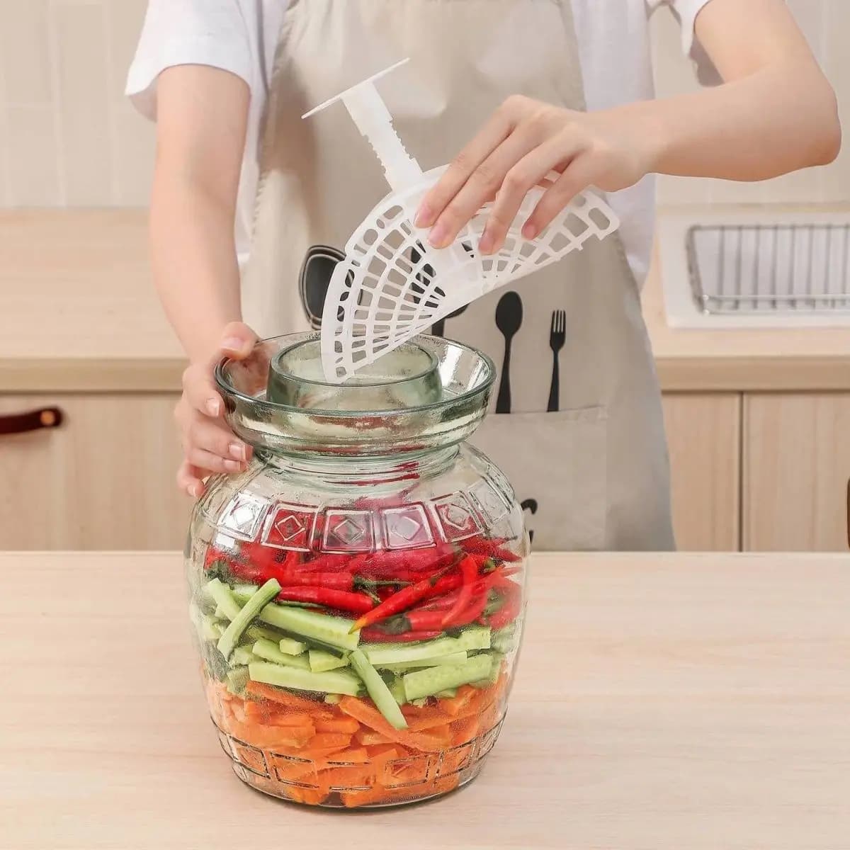 Supporto in plastica per pressa per barattolo di sottaceti per compattazione in barattolo Kimchi Pressa per peso di fermentazione per cucina Cucina domestica Creazione di Kimchi